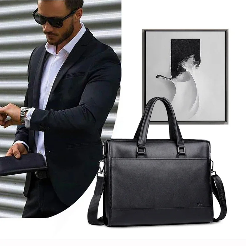 Large Men Bags Genuine Leather Men Briefcase Bag Business Leather Laptop Bag Shoulder Fashion Office Male Handbag