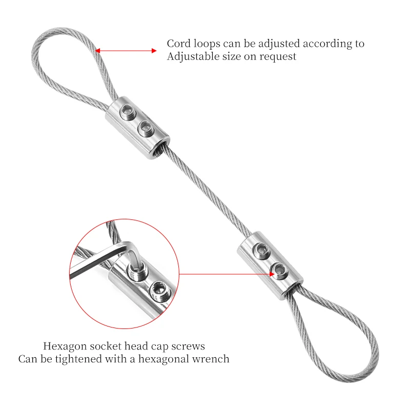 Aço inoxidável Wire Rope Buckle Fasteners, Cor Revestida, Pendurado Code Lock, Pendurado Pinturas, 3mm