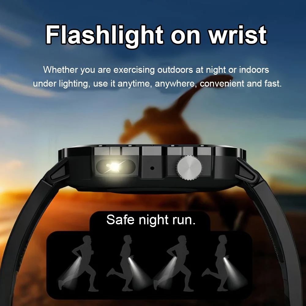 LAXASFIT Neue Smartwatch 2,01 Zoll Bluetooth Talk Herren Outdoor Sports Fitness Tracker mit LED-Taschenlampe Smart Watch