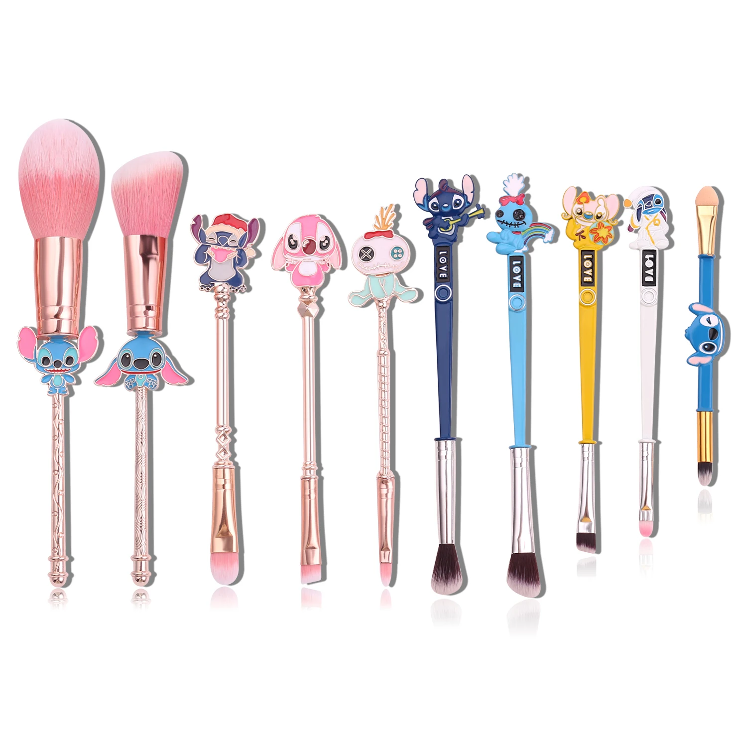 Juego de brochas de maquillaje de Stitch lindo de dibujos animados de Disney, brocha de fibra suave, dos colores para elegir