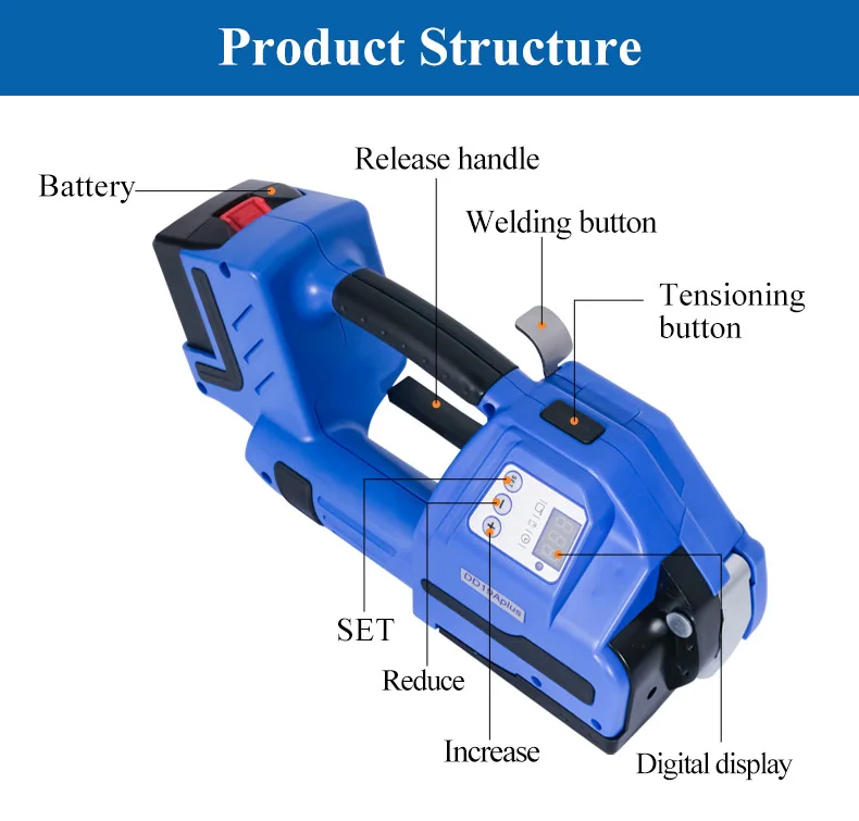 PP Band Banding Tool Battery Powered Portable Hand Held Electric Strapping Machines With Two Lithium Batteries