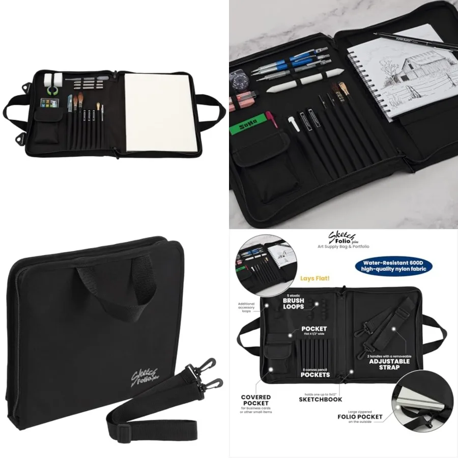 สมุดวาดภาพแบบมีซิปกันน้ำ Sketch Folio Plus - สีดำ สำหรับศิลปินวาดภาพนอกสถานที่ ใส่กระดาษวาดภาพขนาด 9x12 นิ้วได้