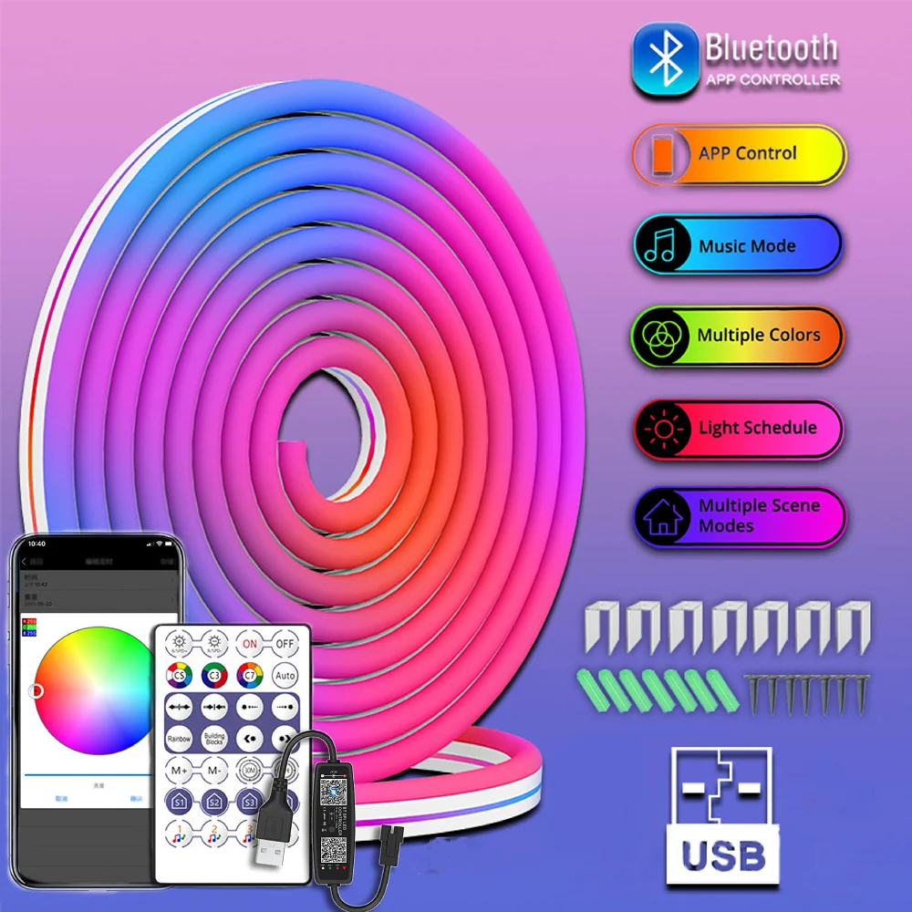 

5V full color running horse flexible neon USB interface Bluetooth APP Music voice-controlled light bar DIY shape