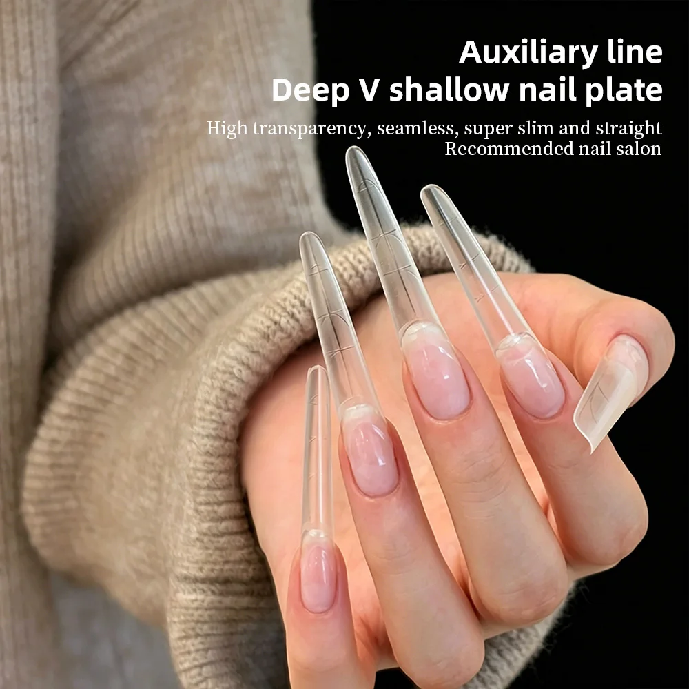 KANIU 360/340 Stück pro Box Lange Spitze Lange Trapezförmige Lange Ovale Nagelspitzen Transparente Vollabdeckung Verlängerung Künstliche Nagelspitzen