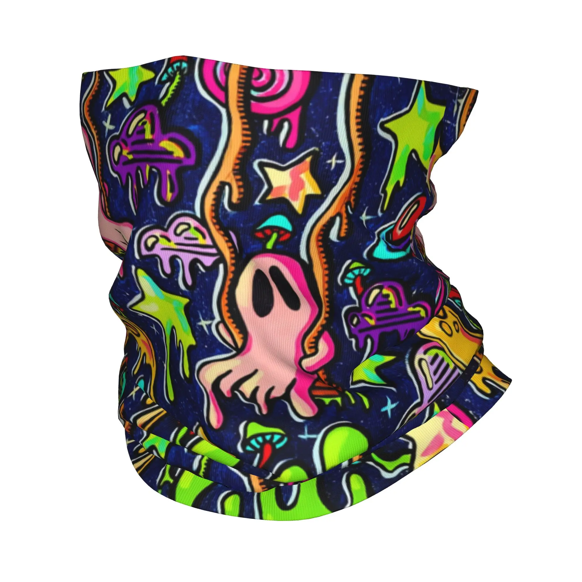 Pañuelo Multiusos de Invierno con Diseño de Calavera Psicodélica y Hongo Mágico, Calentador de Cuello Cortavientos, Bufanda Facial, Bragas de Cuello para Senderismo, Diadema con Diseño de Fantasma Espeluznante