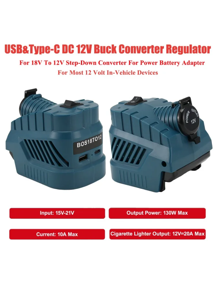 Przetwornica DC 18V na 12V, regulator obniżający napięcie, port zapalniczki samochodowej do akumulatorów Bosch GBA serii 18V, akcesoria do inwertera. — zdjęcie produktu 7