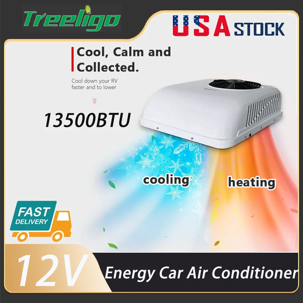 Treeligo 12V 13500BTU RV Roof Air Conditioner Heat&Cool  Electric RV Rooftop Parking ac for Truck Camper Van Caravans Motor home