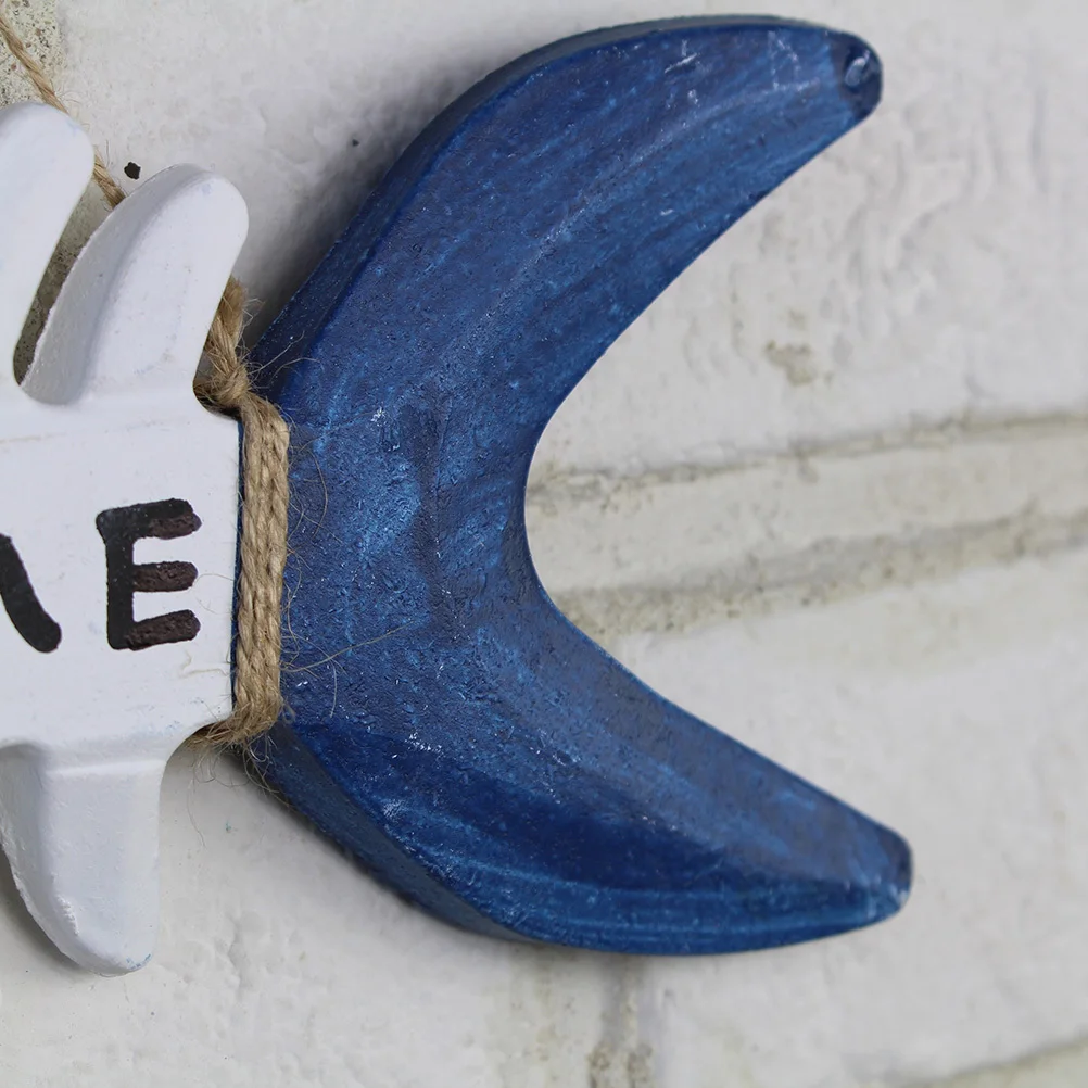 

Wooden Fish Welcome Sign Mediterranean Style Nautical Wall Decor For Home Shop Cafe Beach Theme Blue Hanging