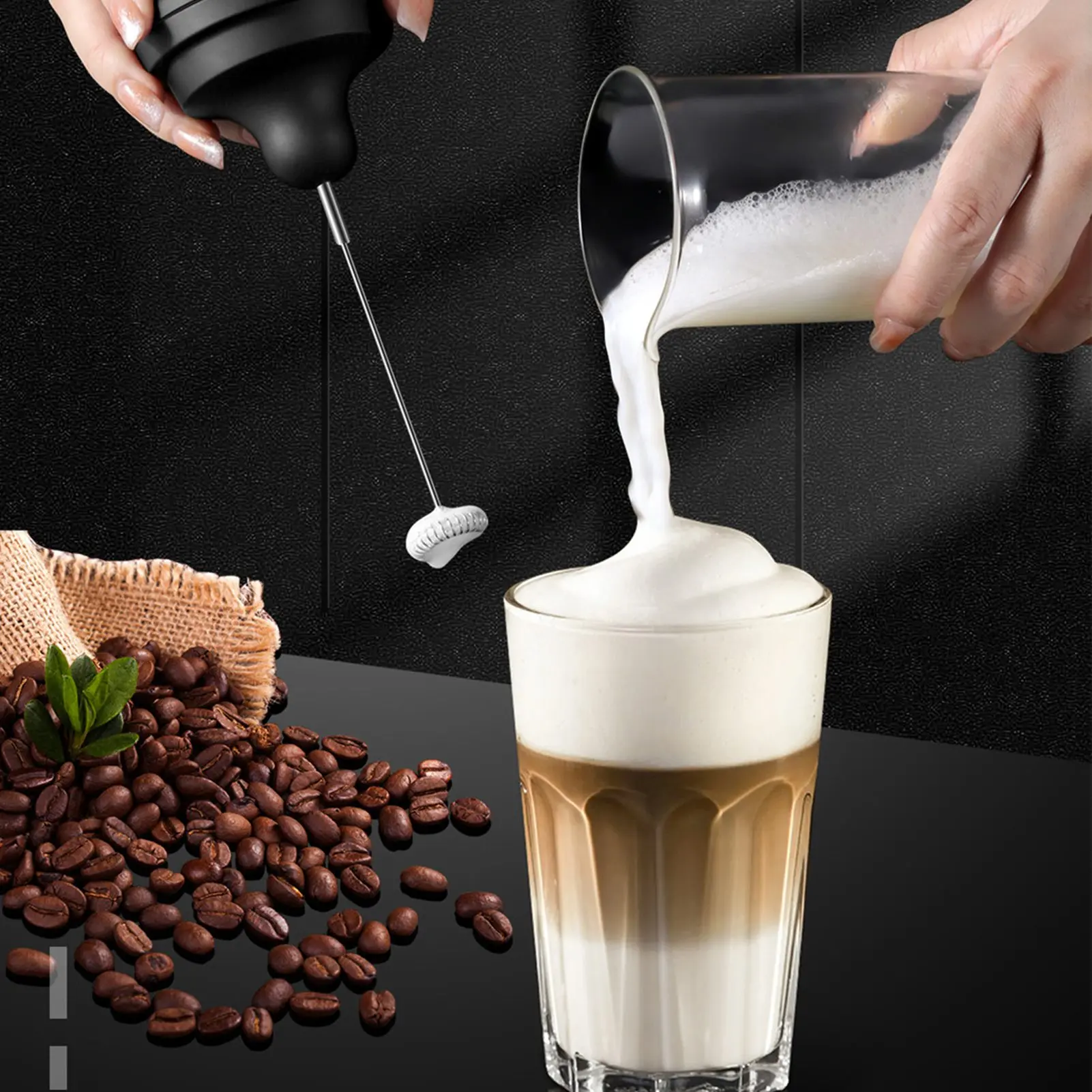 Portable Electric Milk Frother Stainless Steel Efficient Use Automatic Electric Milk Frother Cup Foamer for Coffee Hot Chocolate