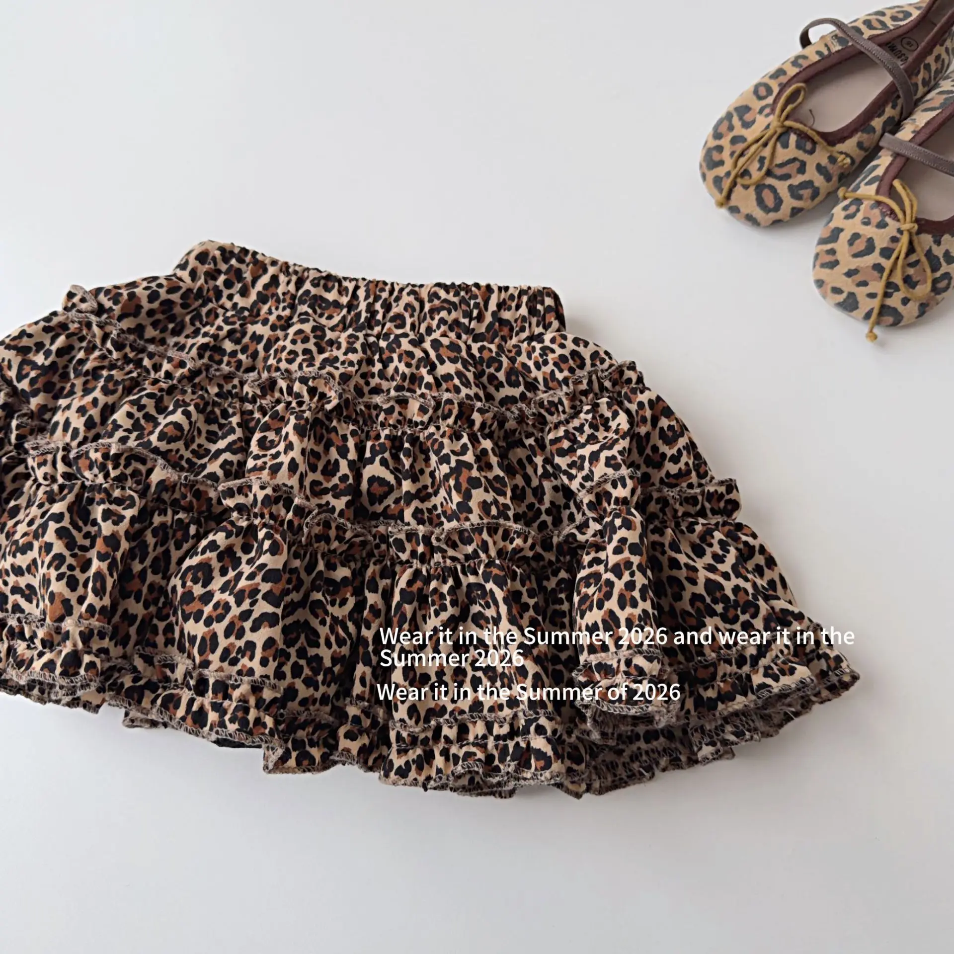 

Girls Spring and Summer Cute Leopard Print High Waist Skirt Short Skirt Elastic Waist Small Sweet Short Skirt with Panties