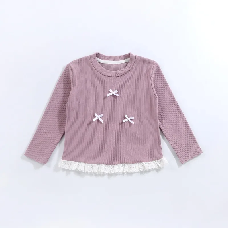 Girls T-shirts 2026 Spring Autumn Children Bow Blouse Long-sleeved Teenager Bottom Cotton Toddler Undershirts Baby Tees Clothes