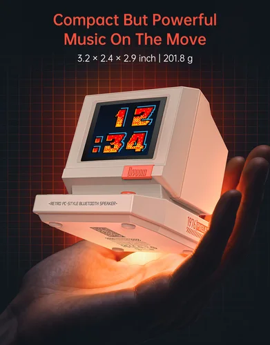 Imagen 2 del producto Divoom MiniToo-altavoz Retro con Bluetooth, caja de música portátil con pantalla de píxeles, estilo ordenador Retro, regalo