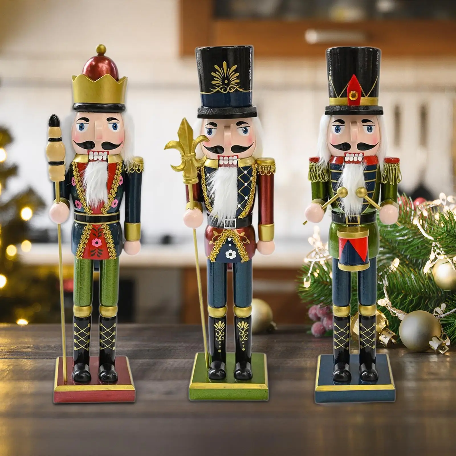 Wood Nutcracker Figure Shelves Desktop Collectible Christmas Decoration Figurine for Thanksgiving Fall Countertop Mantle Cabinet