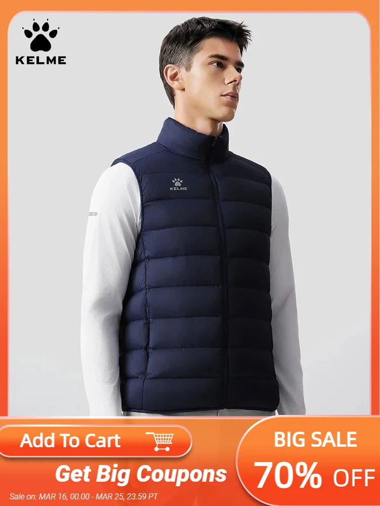 Kelme Lightweight Down Vest Men's Winter Running Shoulder Jacket Outdoor Sports Hiking Cotton Jacket Warm And Windproof Vest