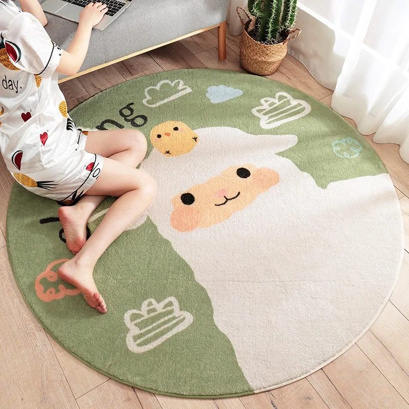 Colorful Cartoon Jungle Animal Kids Rug Round Play Mat with Bear Crocodile Non-Slip Educational Floor Carpet for Children Room