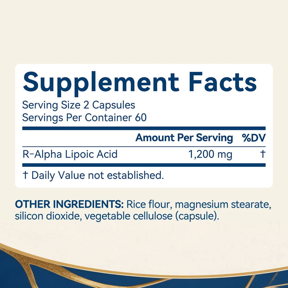 R Alpha Lipoic Acid 1200mg, 120 Vegetarian Capsules | Stable R-ALA High Absorption - Healthy Aging Antioxidant Supplement