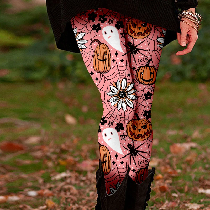 Bunte Yogahose mit 3D-Druck für Damen, Halloween-Element, lässig, bequem, Leggings, modisch, Laufen, Tanzen, Sport, elastische Hose