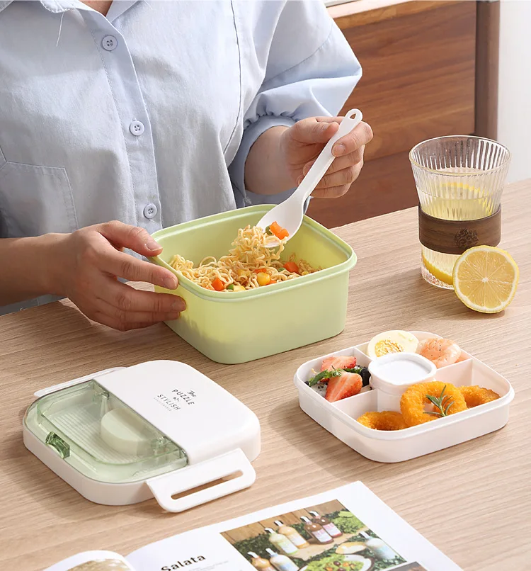 

INS Double-Layer Salad Lunch Box With Small Compartments For Work Student Portable Microwave Lunch Box Bento Box