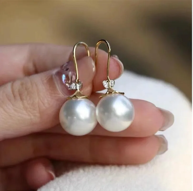 

Giant AAAAA 10-11mm circular natural Akoya white pearl earrings 925S