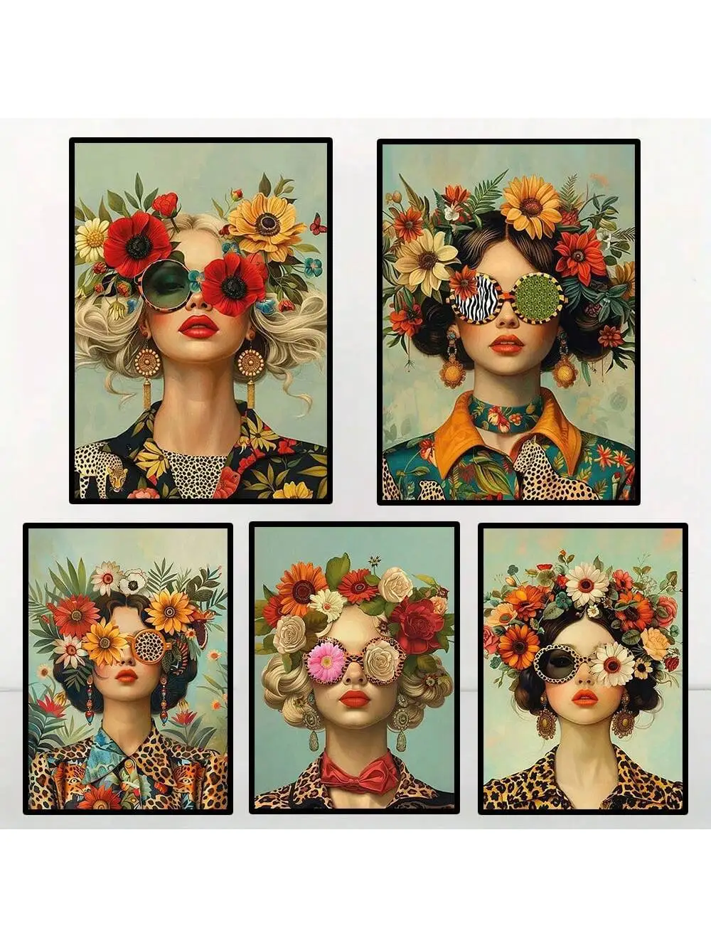 Fashion Bohemian Feminine Art Canvas Painting Nordic Floral Girl Portrait Poster Suitable for Modern Home Decor Creative Gift