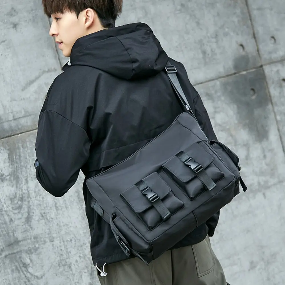 

Fashion Square Men Crossbody Bag Multi-Pockets Solid Color Messenger Bag Waterproof Multifunctional Nylon Shoulder Bag Travel