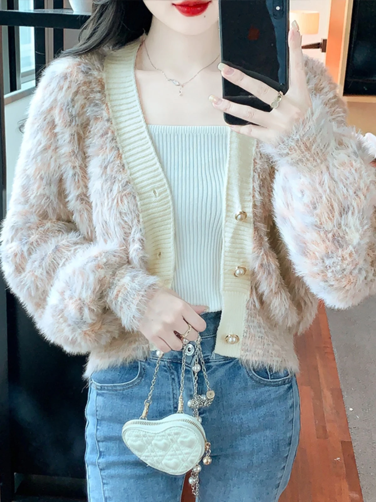 

Женский вязаный свитер-кардиган из мягкого искусственного меха норки, осенне-зимний, новый, свободного кроя, с V-образным вырезом, длинными рукавами, в стиле lazy style