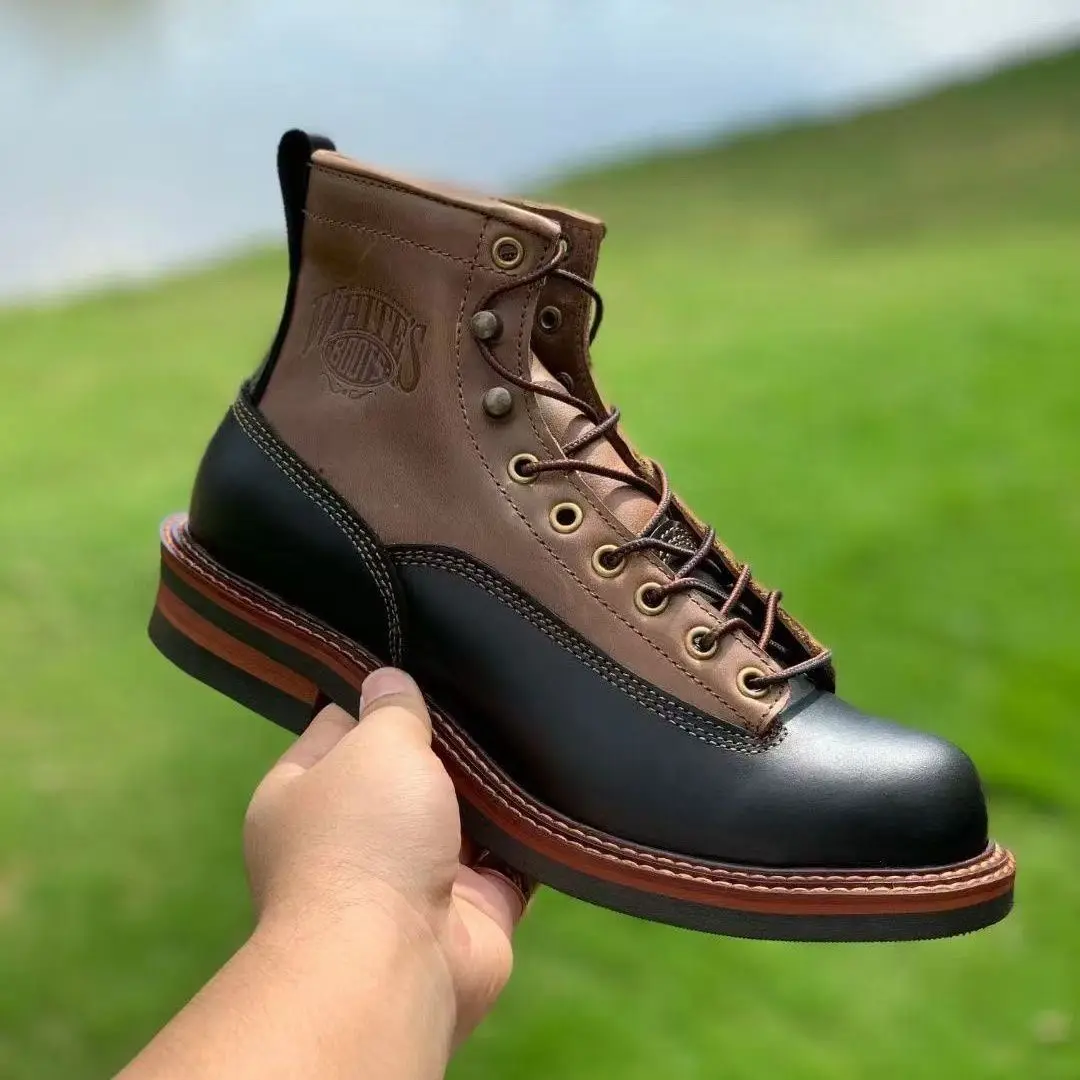 

New Retro Men's Boots High Top Work oes Leather Motorcycle Boots Classic Ameika Jie Men's Footwear