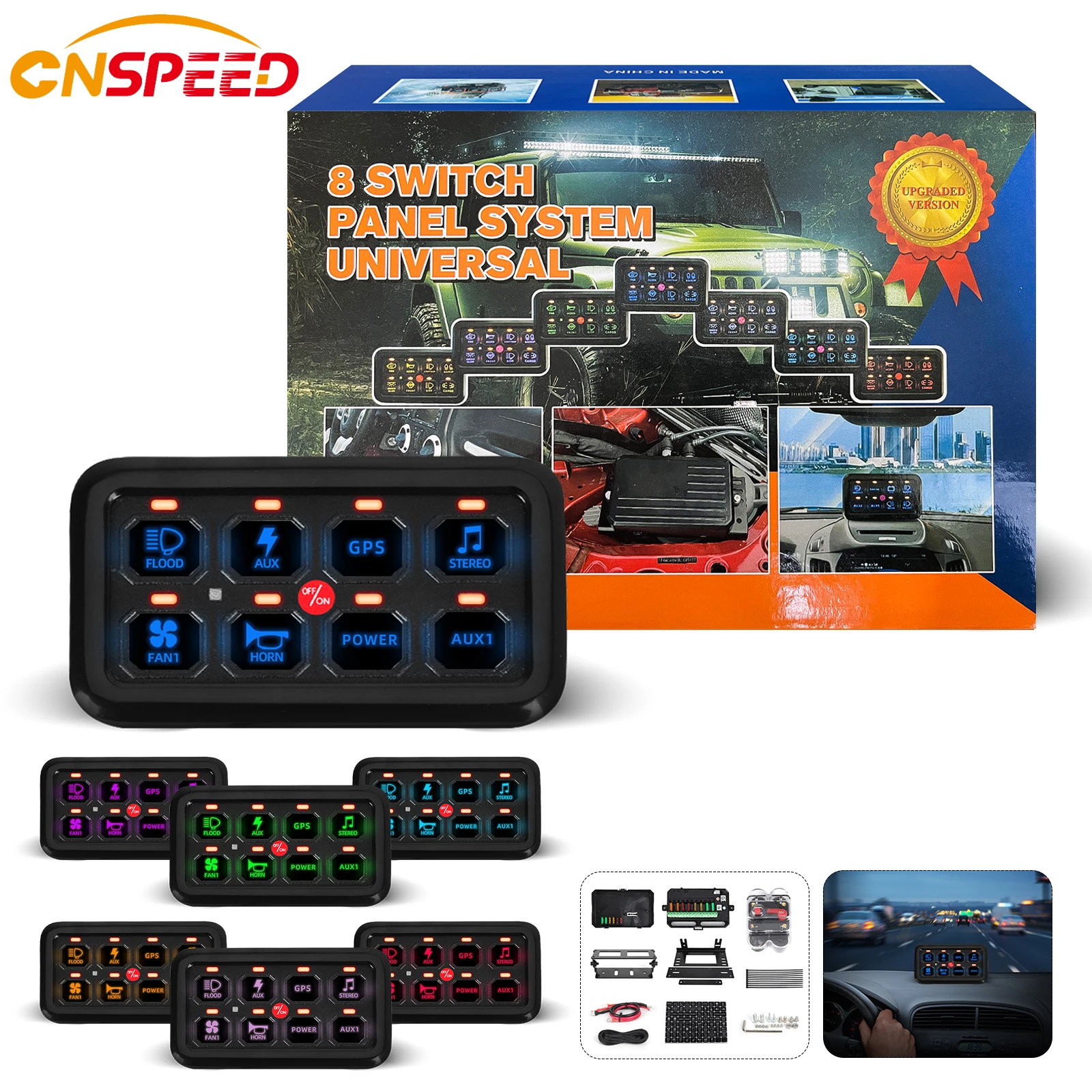 

CNSPEED 8 Gang LED Switch Panel On Off Control 12V Automatic Light Electronic Relay System for Truck Caravan Boat Camper