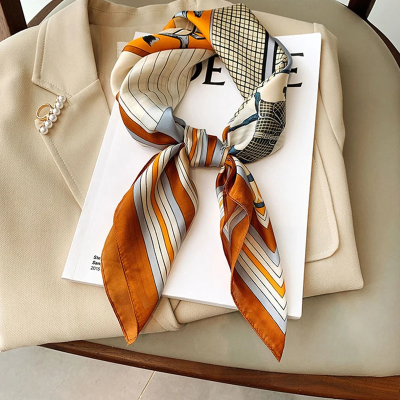 70*70cm Silk Square Scarf Women Handkerchief Printed Female Shawl Head Bandana Small Neck Muffler Silk Satin Hair Hijab Scarf view 4