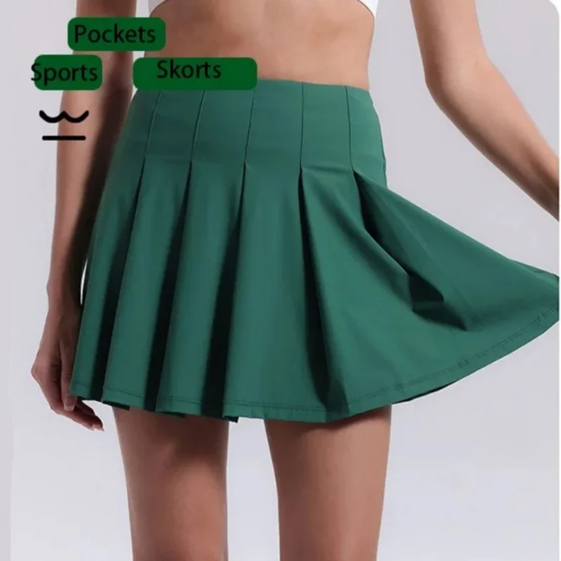 Sports Tennis Pleated Skirt with Pockets Women Fitness Yoga Golf High Waist Short Skirts Basic Versatile Casual MiniSkirt Skort
