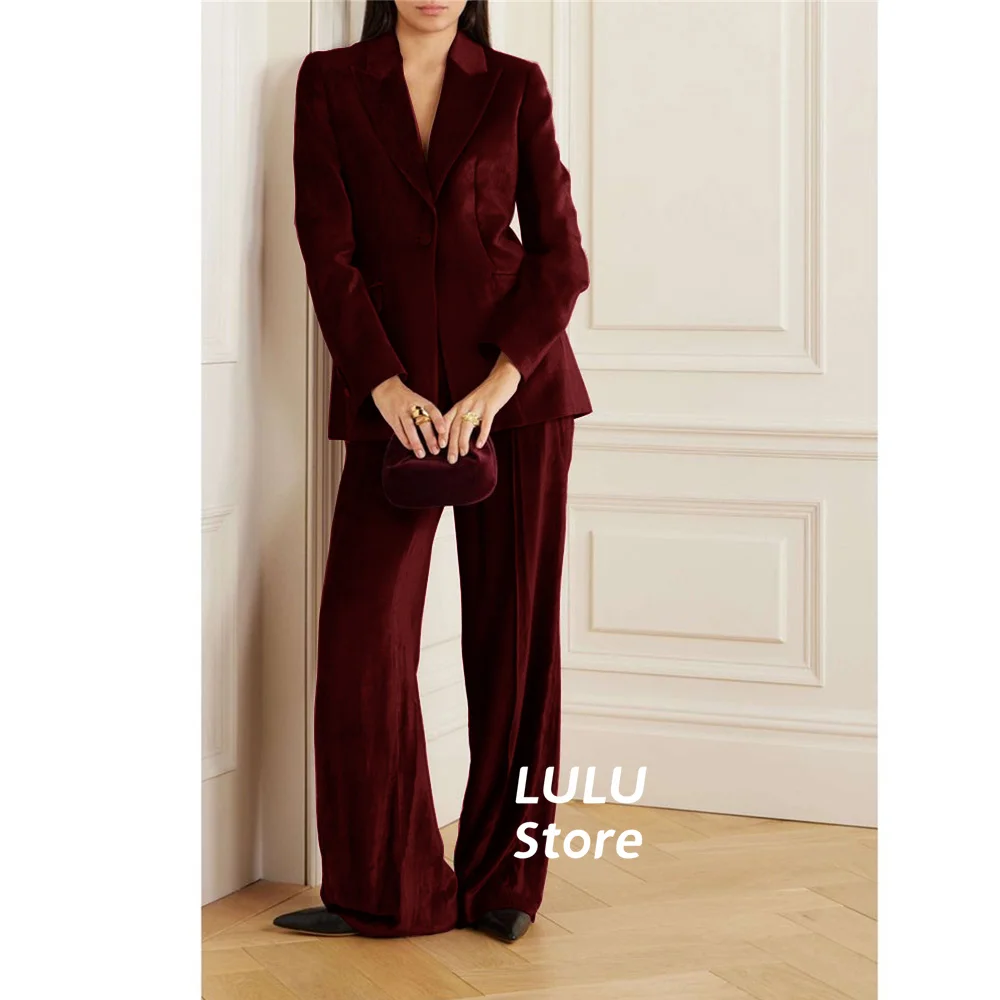 Women Suit Set Persian Velvet Brown Retro Casual For Wedding Dress Prom Party Autumn And winter Styles Button Womens Outfits