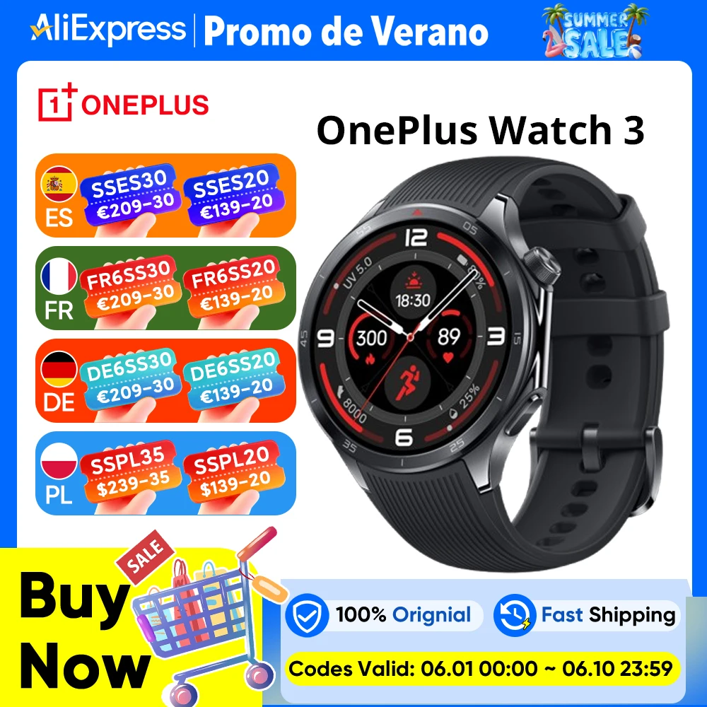 Version mondiale OnePlus Watch 3 Montre connectée Écran LTPO AMOLED 1,5 pouces Processeur Snapdragon W5 GPS double fréquence Wear OS