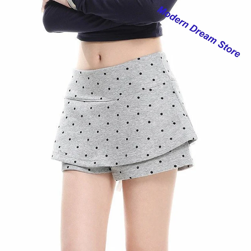 Korean polka-dot fake two-piece skirt women's summer and autumn new versatile spice girl anti-exposure A-bag hip skirt pants