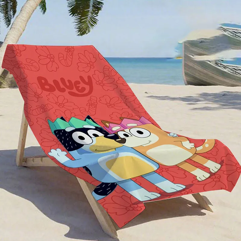 Linda Toalla de Dibujos Animados de Bluey, Toalla de Playa con Estampado de Perro de Anime Kawaii, Toalla de Microfibra de Secado Rápido para Piscina, Playa, Viajes, Juguetes y Regalos
