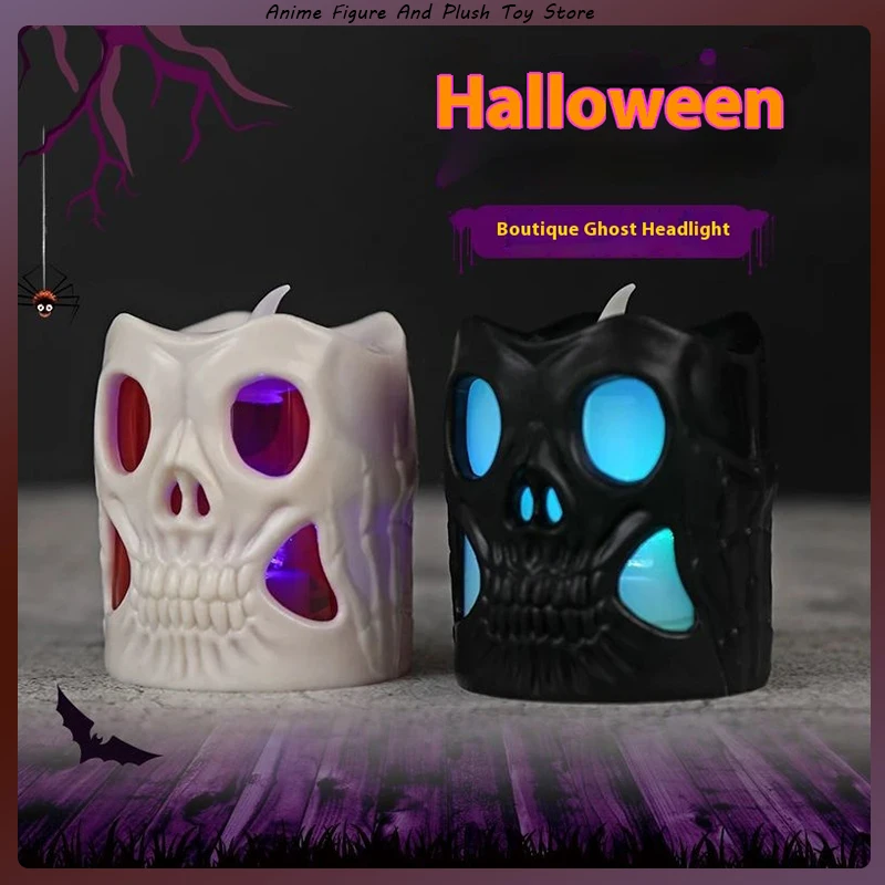 Halloween Bar Decoration Prop Creative Double sided Ghost Head Terror Skeleton Candle Lamp LED Seven-color Luminous Pumpkin Lamp