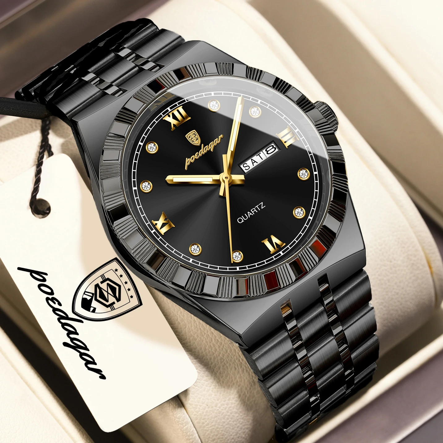 

Мужские часы POEDAGAR, водонепроницаемые, с подсветкой, указателем дня недели и даты, модные наручные часы из нержавеющей стали, кварцевые часы для мужчин, Reloj.