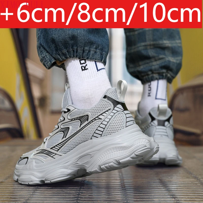 

Fashion White Sneakers Hidden Heels Heightening Walking Work Shoes For Men 4/6/8CM Summer Casual Sports Breathable Taller Shoes