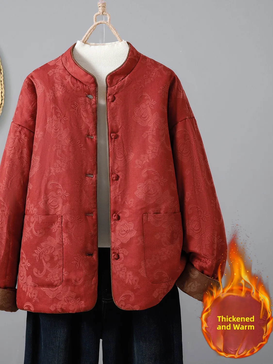 

Authentic Double-Sided Wearable Vintage Chinese Embroidered Loose Stand Collar Cotton Jacket True Product New Style Commute