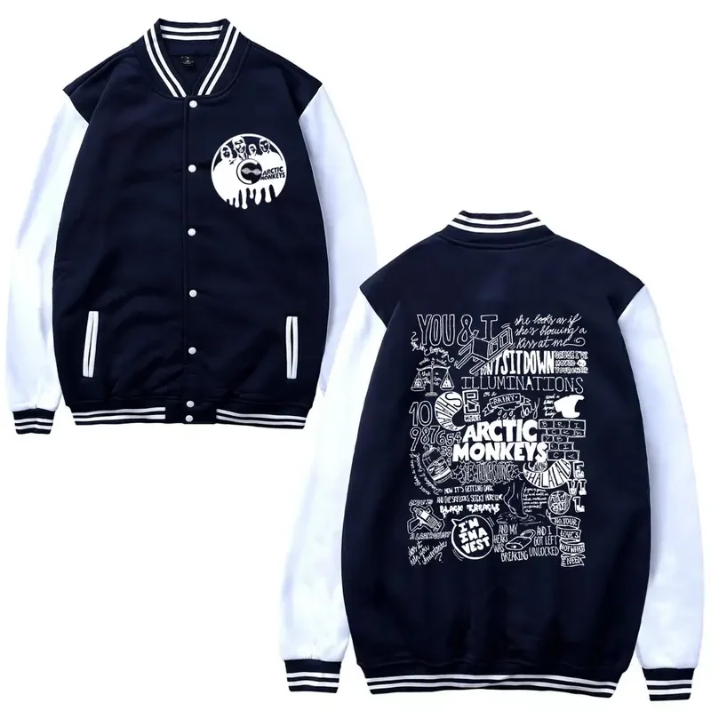 Rapper Vintage Arctic Monkeys Graphic Print Baseball Uniform Male Winter Fleece Baseball Jacket Rock Hip Hop Tracksuit Coat Men