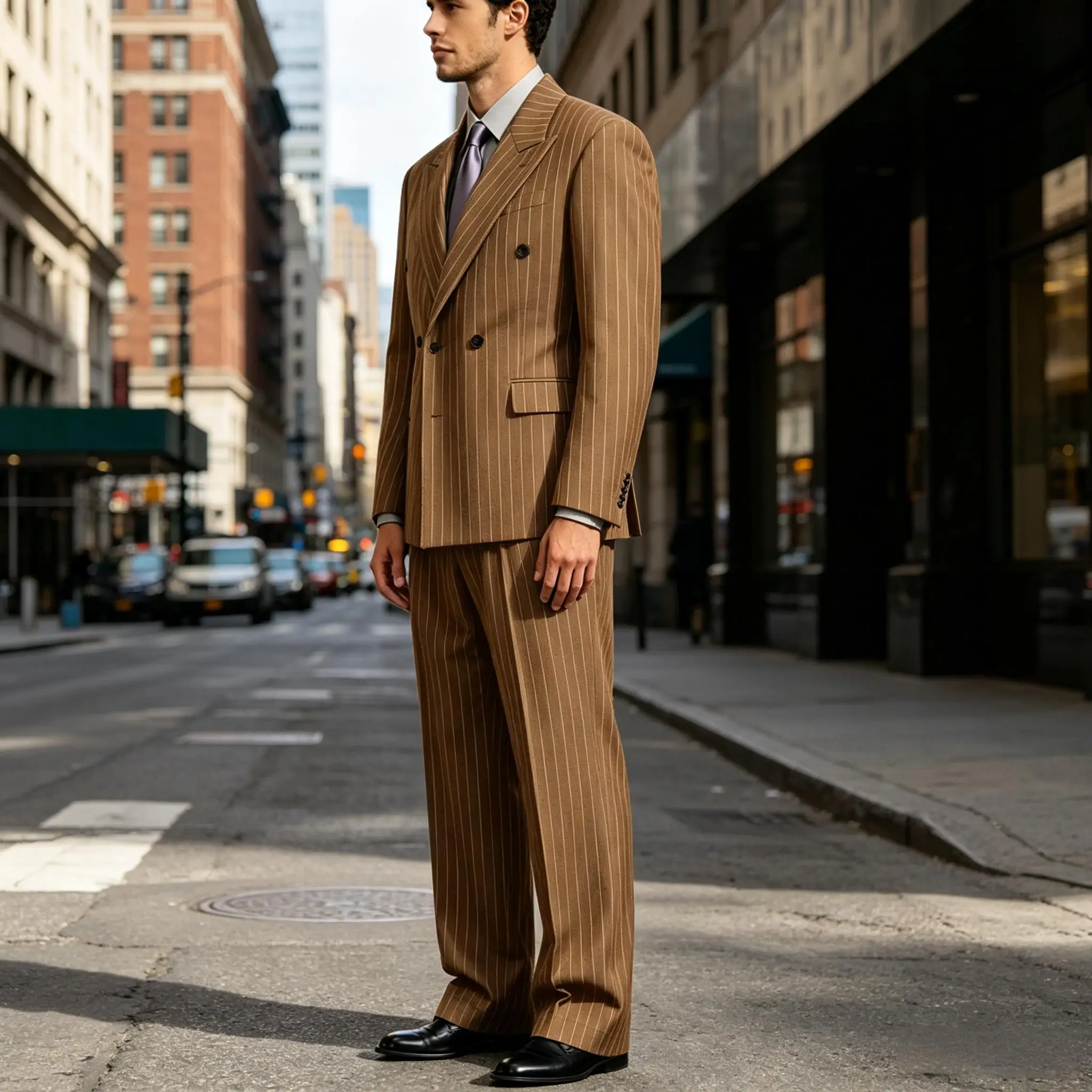 Traje de hombre de doble botonadura con rayas, 2 piezas, solapa con muescas, blazer formal y pantalón, estilo vintage para negocios, bodas, fiestas, graduaciones y cenas.
