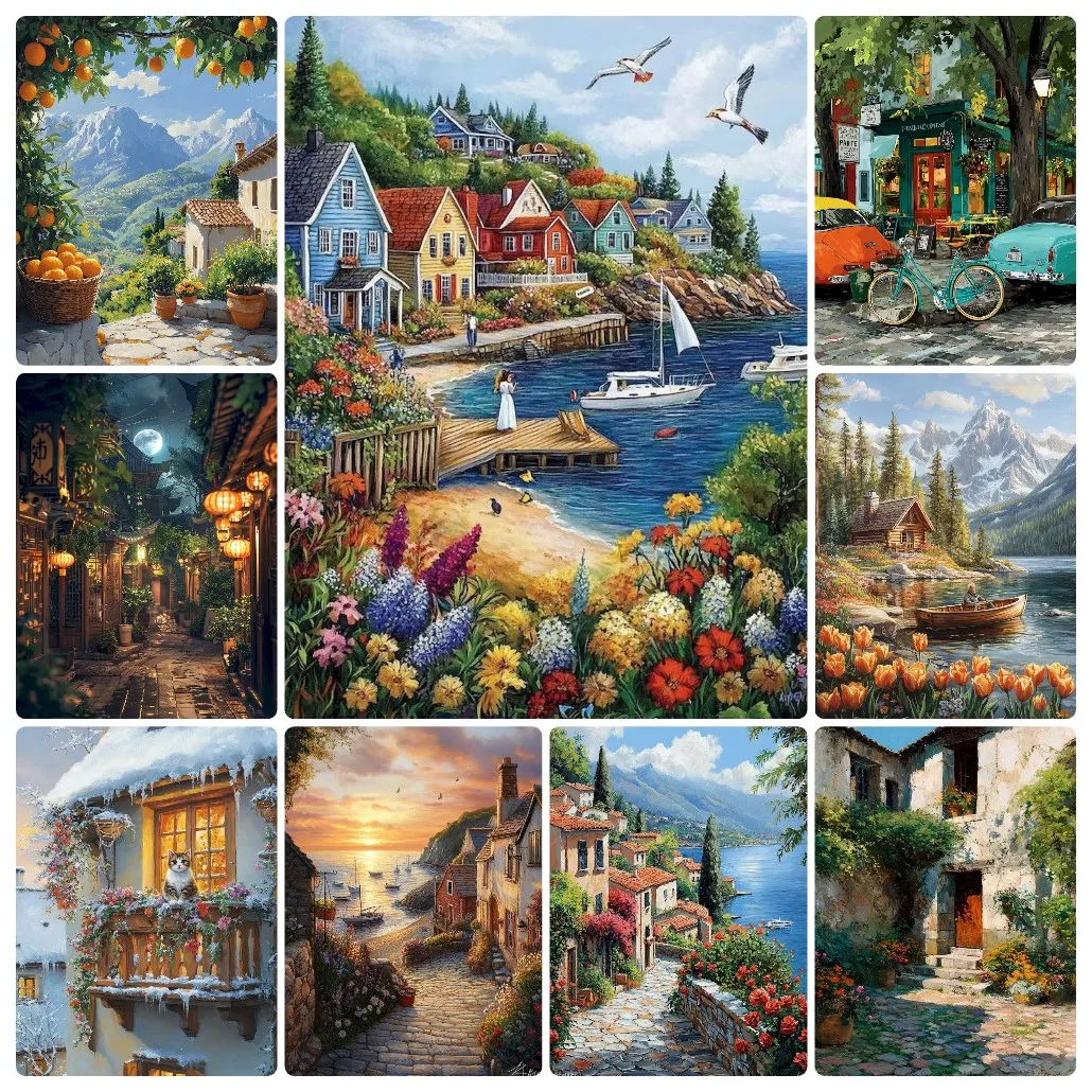

DIY Landscape Scenery Small town houses Jigsaw Puzzles for Adults Focus Enhancement Therapy Office Decor Retirement Gift