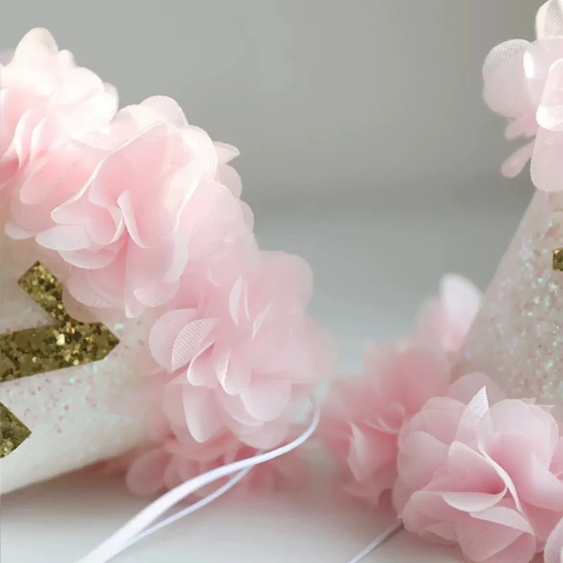 1 2 3 Jahre alt Geburtstag Hut rosa Blume Prinzessin Hüte Baby Mädchen Mini Stirnband Baby Dusche alles Gute zum Geburtstag Party Dekoration Kappe – Detail 4