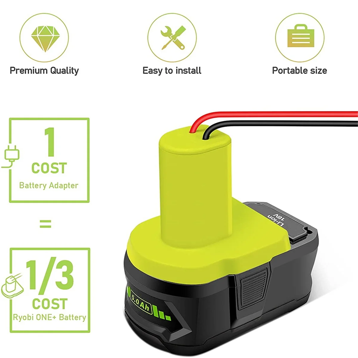 for Power Wheels Battery Adapter for Ryobi One+ 18V Li-Ion Battery, Power Tool Battery Converter with 12 Gauge Wire