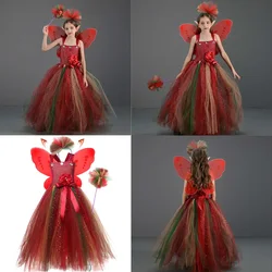 Forest Fairy Cosplay Kids Girls Stage Performance Dress Ears Headwear Costume Children Halloween Carnival Party Fantasy Suit