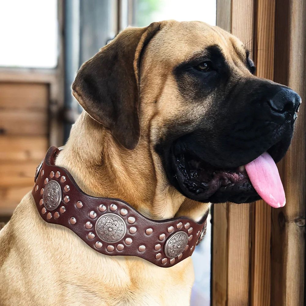 Durable Real Leather Dog Collar Luxury Medium Large Dogs Collars Soft Adjustable Dog Neckalce for Big Dogs German Shepherd