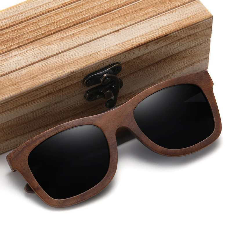 XSW Brand Fashion 100% Handmade Natural Walnut Wooden Men Sunglasses Polarized Sun Glasses Women UV400 Mirror Eyewear S856CB