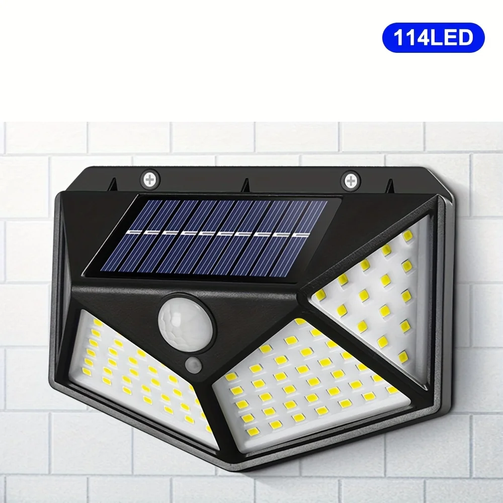 

114 LED Solar Wall Lamp 4 Sides Luminous IP65 Waterproof With Motion Sensor Human Induction Courtyard Outdoor Stairs Wall Light
