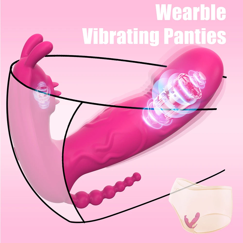 Aplikasi Vibrator kontrol nirkabel untuk wanita dapat dipakai 3 in 1 Dildo G Spot Stimulator klitoris vagina pemijat Anal mainan seks untuk dewasa