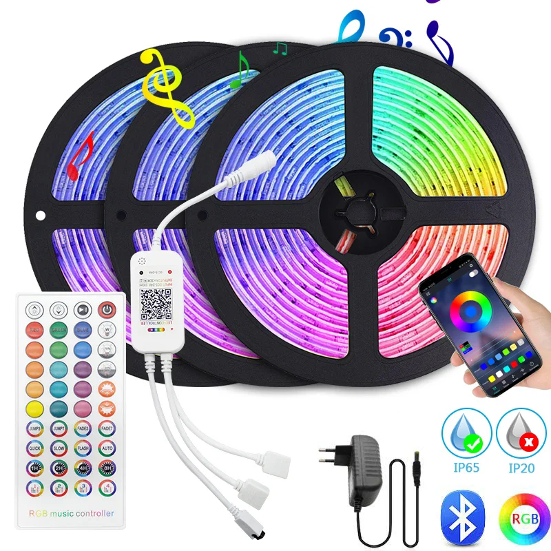 

12 В самоклеящиеся светодиодные ленты RGB Alexa Wi-Fi Bluetooth Smart Ribbon Smd 5050 2835 Светодиодная лента с дистанционным управлением для спальни