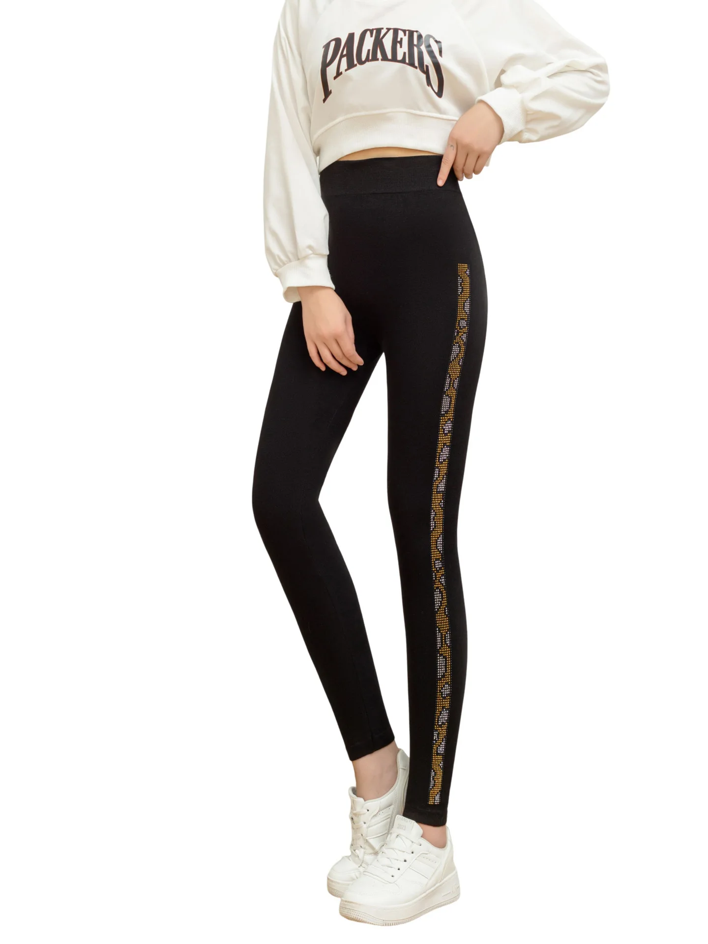 ゴールドラインストーンレギンス レディースファッション ハイウエスト ナインポイント ベース ロングパンツ キラキラ輝くスパンコール スリムフィット カジュアルパンツ